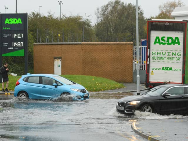 The roundabout outside Asda has flooded