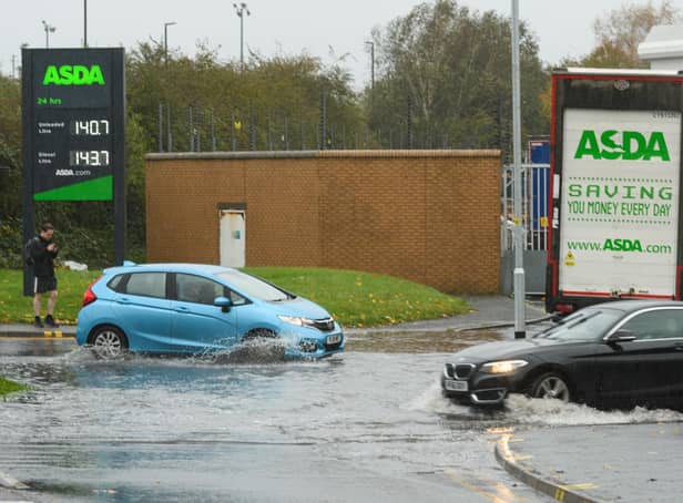The roundabout outside Asda has flooded