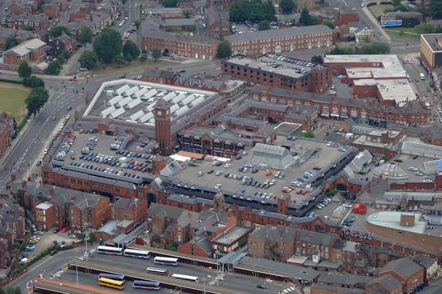 An aerial view of Wigan Market several years ago