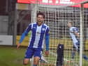 Calum Lang celebrates his goal at Fleetwood