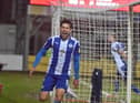 Calum Lang celebrates his goal at Fleetwood