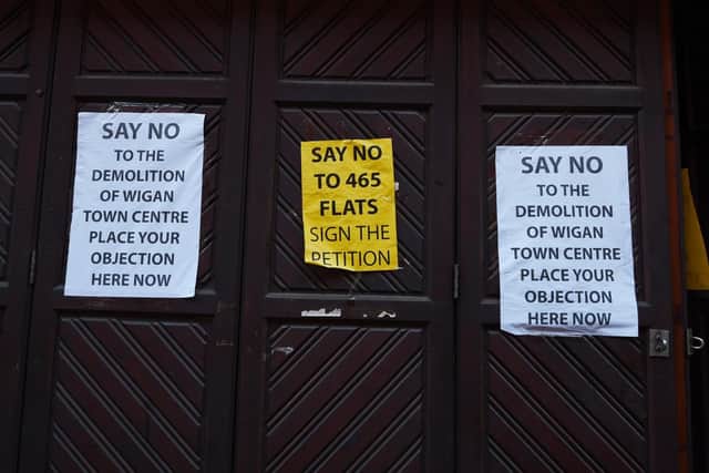 Posters that are against the redevelopment