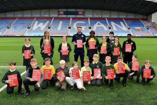 Pupils from Pemberton St Cuthbert’s attended a Show Racism the Red Card event at the DW Stadium