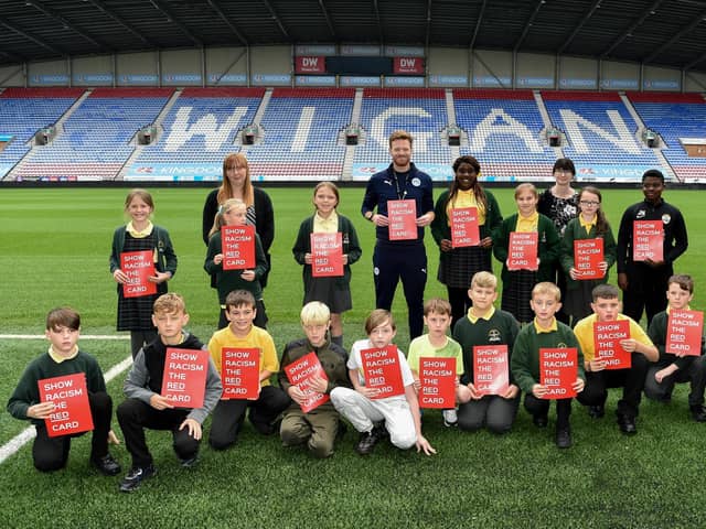 Pupils from Pemberton St Cuthbert’s attended a Show Racism the Red Card event at the DW Stadium