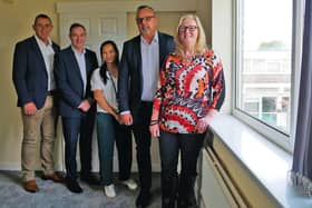 Dave Lyon (assistant director for environment, Wigan Council), Paul Barton (director for environment, Wigan Council), Angie Brabbs (scheme manager, The Rowans), Keith Rimmer (inventor, founder and chief executive, Thermocill), Councillor Susan Gambles (cabinet portfolio holder for housing, Wigan Council)