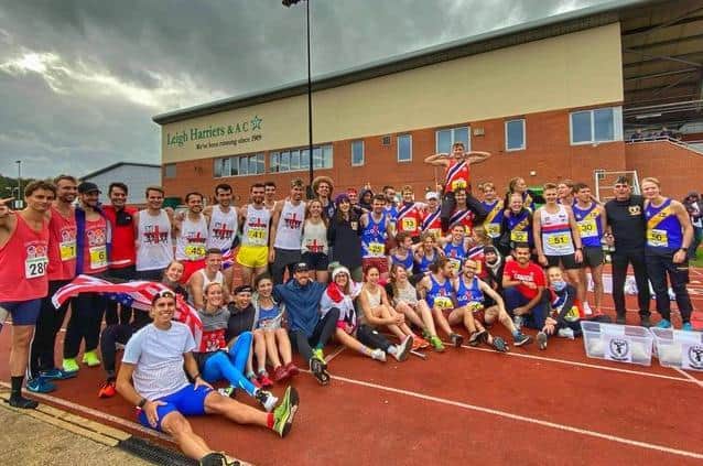 The competitors in the 2021 Beer Mile World Classic in Leigh