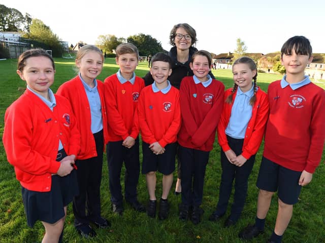 Headteacher Mrs Harris with members of the school and sport councils.