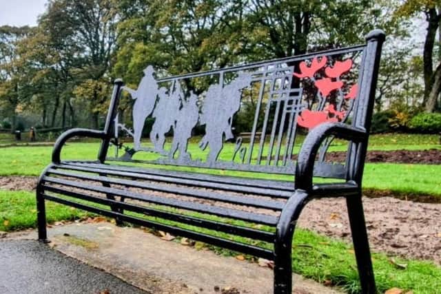 A commemorative bench at Jubilee Park, Ashton