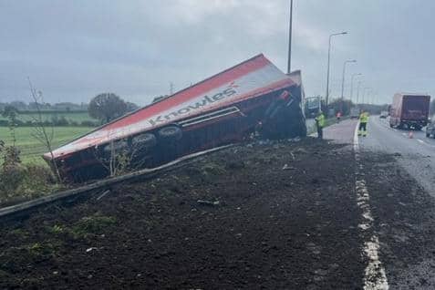 The lorry crashed on the M6 between Leyland and Standish this morning (Wednesday, November 10)