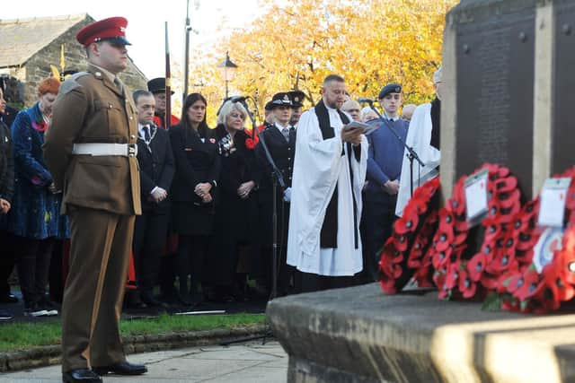 Poppy wreaths were laid at the war memorial