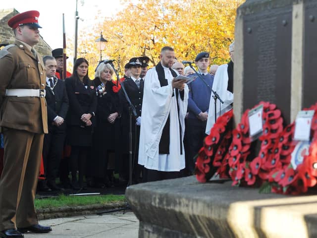 Poppy wreaths were laid at the war memorial
