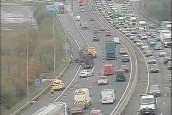 Heavy traffic was building on the M60 following a collision near the Trafford Centre (Credit: National Highways)