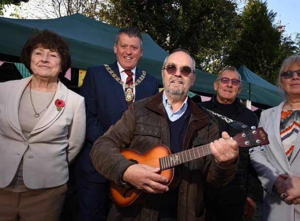 Parbuelel organiser Gary Smith (centre) with, from left, Coun May Blake, Mayor of West Lancashire Coun Gordon Johnson, event organiser Gary Smith, parish councillor chairman Brian Arnold and Denise Gee representative of north region NHS Charities Together.