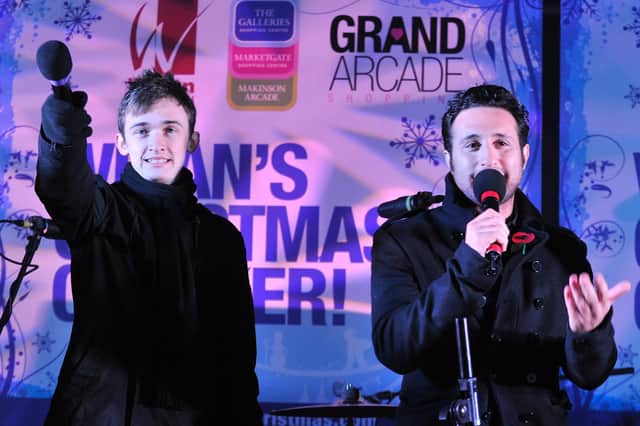 Luke Marsden with Anthony Costa at the 2010 Wigan festive switch-on