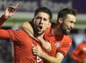 Callum Lang celebrates scoring the winner at Solihull
