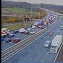 There is around 6 miles of congestion on the re-opened motorway, causing delays of around 30 minutes