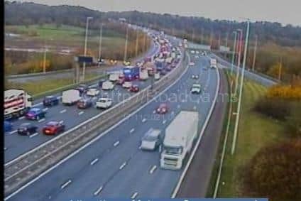 There is around 6 miles of congestion on the re-opened motorway, causing delays of around 30 minutes