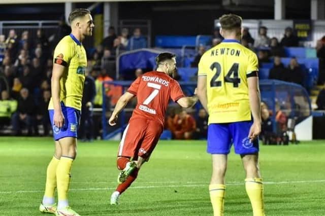 Gwion Edwards celebrates Latics' leveller at Solihull