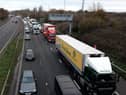 M6 lanes 2 and 3 are closed between J28 (Leyland) and J27 (Standish) after an accident on the M6 Southbound at Charnock Richard Services this morning (Tuesday, November 23)