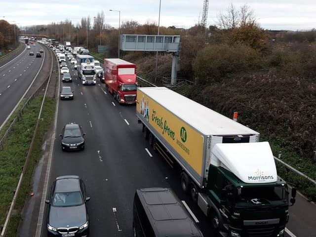M6 lanes 2 and 3 are closed between J28 (Leyland) and J27 (Standish) after an accident on the M6 Southbound at Charnock Richard Services this morning (Tuesday, November 23)