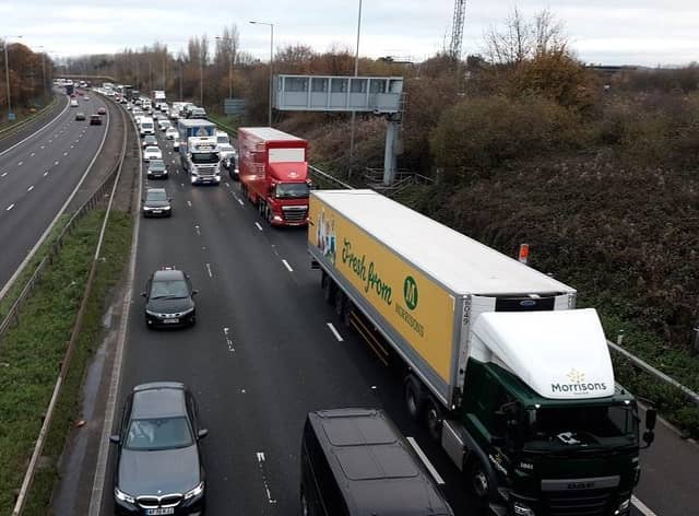 M6 lanes 2 and 3 are closed between J28 (Leyland) and J27 (Standish) after an accident on the M6 Southbound at Charnock Richard Services this morning (Tuesday, November 23)