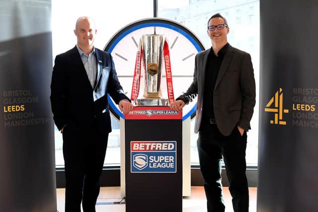Rhodri Jones, Super League chief commercial officer with Peter Andrews, Channel 4 Head of Sport