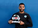 Curtis Tilt with his 'League One goal of the month' award for October