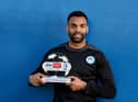 Curtis Tilt with his 'League One goal of the month' award for October