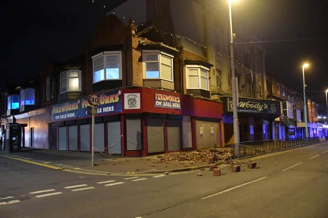 Bricks fell from a building on Blackpool's Promenade during Storm Arwen on Friday, November 26, 2021 (Picture: Darren Nelson)