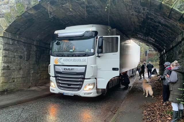 The lorry became stuck under the bridge (credit: Gareth Jones)