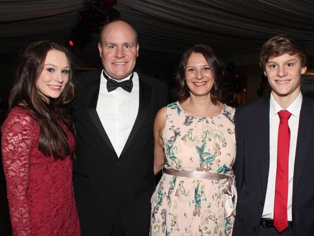 Emily, Darren, Mandy and Connor Borthwick at the Wigan and District Harriers' 50th anniversary dinner eight years ago