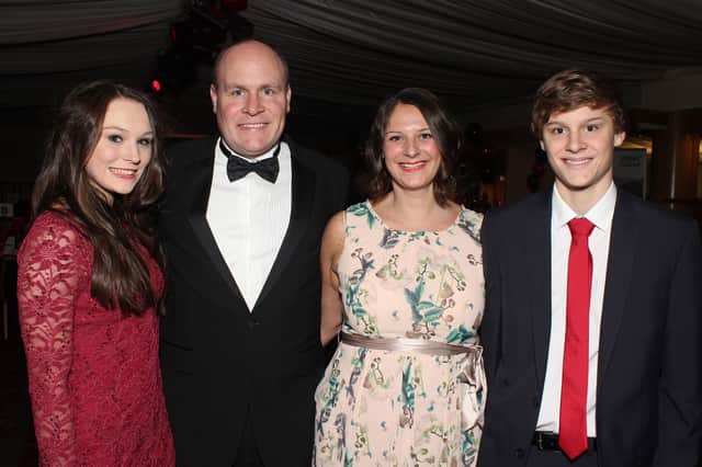 Emily, Darren, Mandy and Connor Borthwick at the Wigan and District Harriers' 50th anniversary dinner eight years ago