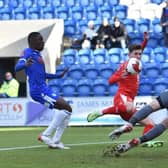 Callum Lang opens the scoring at Colchester