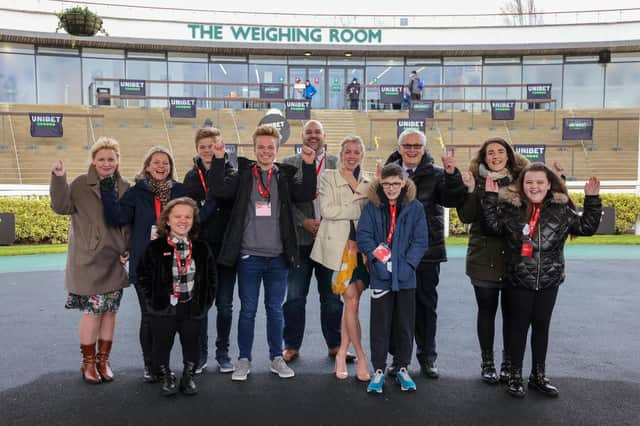 Keely Hodgkinson, Barrie Wells and guests in the winners’ enclosure at Aintree on Saturday