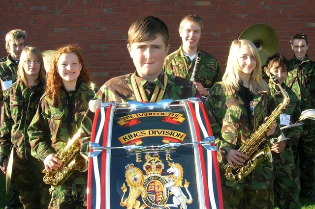Schoolchildren from across the North West spent five days with the Band of the King’s Division, for an insight into Army life. This photograph shows pupils from Broughton Business and Enterprise College, Preston. Left to right: Matt Piggott, 14, Leanne Ritchie, 14, Nicola McCallion, 14, Michael Irvine, 15, Daniel Dwyer, 14, Emily Singleton, 14, Sam Mitchell, 14, and Liam Whittle, 15
