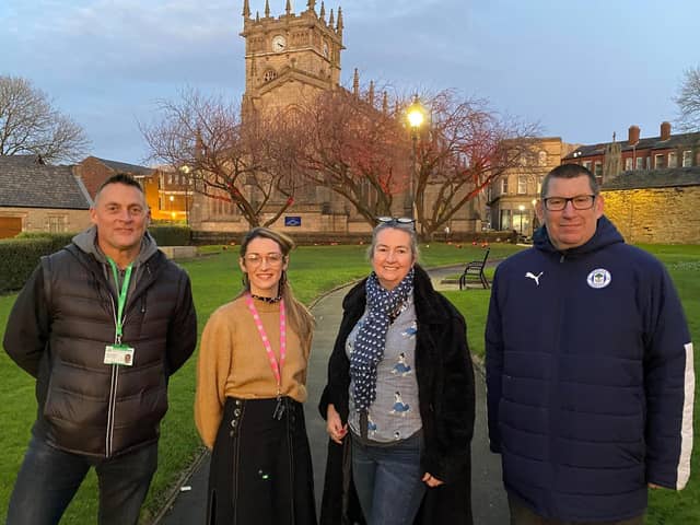 Left to right: Colin Greenhalgh (Groundwork), Jess Rotherham (The Old Courts), Bernie Dalrymple (Lancashire Wildlife Trust) and Tom Flower (Wigan Athletic Community Trust)