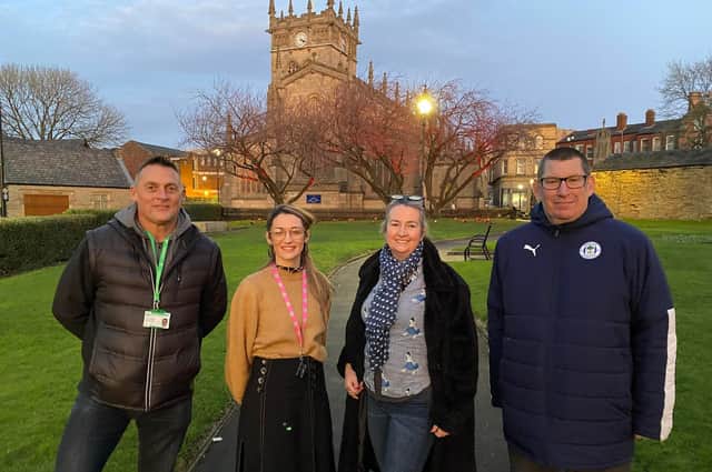 Left to right: Colin Greenhalgh (Groundwork), Jess Rotherham (The Old Courts), Bernie Dalrymple (Lancashire Wildlife Trust) and Tom Flower (Wigan Athletic Community Trust)