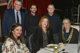 Yvonne Forvague, Yvonne Klieve and Clive Morgan with attendees of the veterans’ Christmas lunch