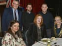Yvonne Forvague, Yvonne Klieve and Clive Morgan with attendees of the veterans’ Christmas lunch