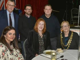 Yvonne Forvague, Yvonne Klieve and Clive Morgan with attendees of the veterans’ Christmas lunch