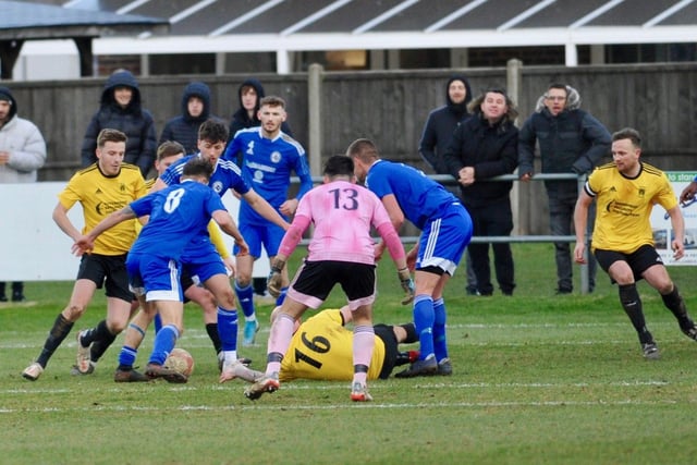 Action and celebrations from Littlehampton Town's FA Vase win over Brockenhurst at the Sportsfield - with their 4-1 penalty shootout win after a 3-3 draw has put them in the quarter-finals / Pictures: Stephen Goodger