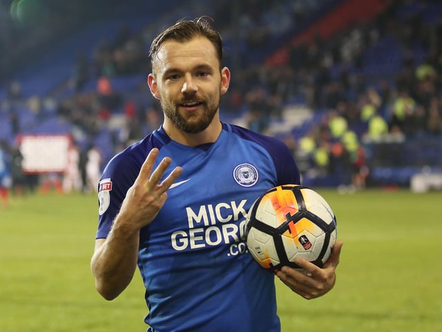 Danny Lloyd (pictured) hammered a hat-trick as Posh thumped 10-man Tranmere in an FA Cup replay live on TV. Jack Baldwin and Marcus Maddison (penalty) also scored.