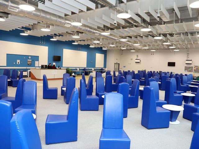 The visiting area is monitored by CCTV and has a snack bar and children's play corner. Residents can have 8 hours a month of face-to-face visits and can also have visits via video calls