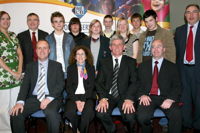 Pupils from Lisneal College, Derry, graduated from the 2006 Princes Trust XL Programme at a special ceremony in the Tower Hotel, Derry, this week. Seated L-R: Gavin Adams, Big Lottery Fund, Louise Warde Hunter, DE Head of Policy, Research and Youth, Liam Curran, WELB Deputy Head of Youth and Thomas O'Reilly, Chairman of the WELB's Youth Committee.