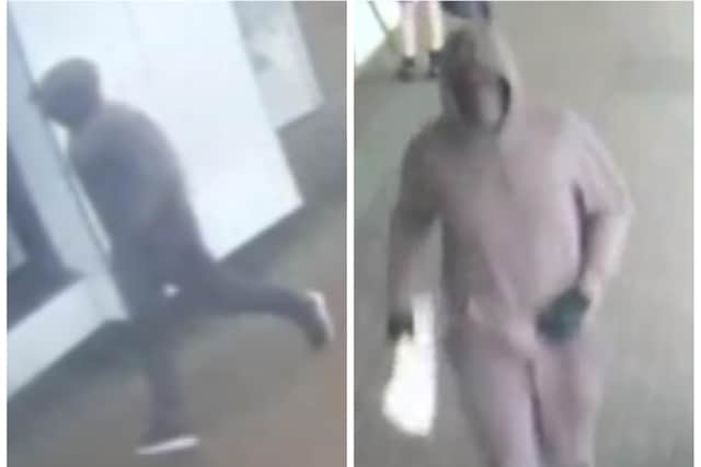 The hooded figure caught on camera with a white bag which he suggested had a weapon inside