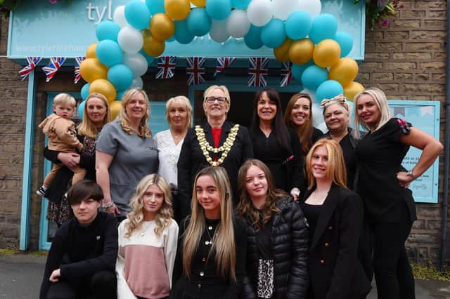 The Mayor of Wigan Coun Yvonne Klieve, centre, joins staff and clients at Tyler Lee Hair Company, Ormskirk Road, Pemberton as to celebrate 19 years in business.