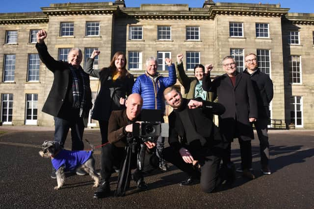 From left, Coun Ron Conway, Coun Laura Flynn, Ian Boardman and Joanne Smith from Friends of Haigh Hall and Open Access group, Coun Chris Ready, James Winterbottom director of digital, leisure and wellbeing at Wigan Council and creative directors Al and Al (front).