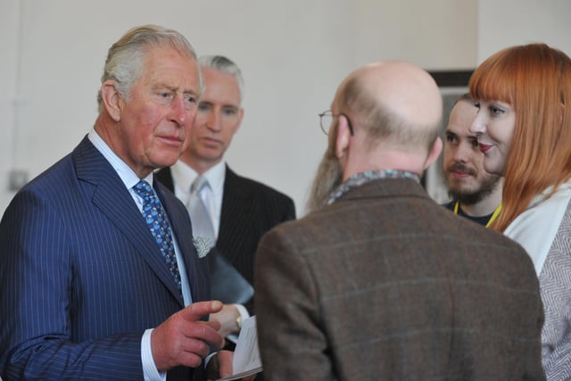 Prince Charles meets artists and views their work on diplay at The Old Courts, Wigan.