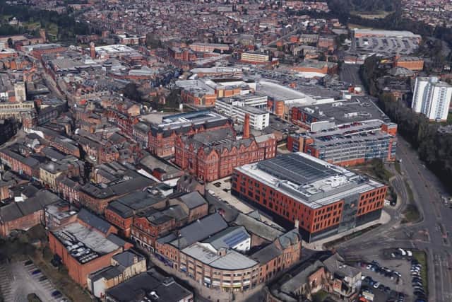 An aerial view of Wigan town centre (Google Maps)