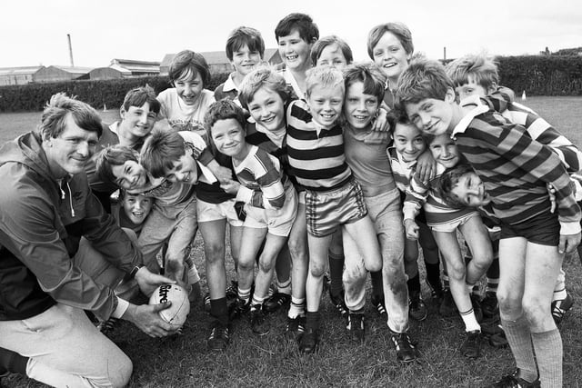 Wigan Rugby League legend, New Zealander Graeme West, taking one of his many rugby schools around the Wigan area in 1985.